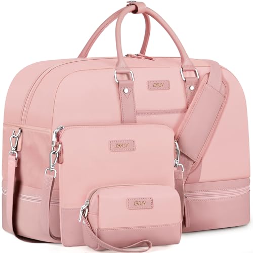 IBFUN Weekender Bags for Women, 3PCS 21" Large Travel Duffle Carry on with Crossbody Bag & Toiletry Bag, Water-Resistant Shoe Compartment, Trolley Sleeve, for Business Weekend Overnight Trips