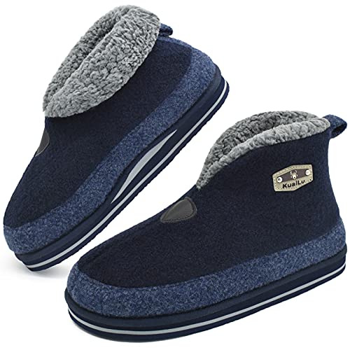 KuaiLu Mens House Slippers Booties Cozy Memory Foam Boots Warm Plush Lining Winter Felt Home Bedroom Slipper Socks Indoor Outdoor Non-Slip Shoes