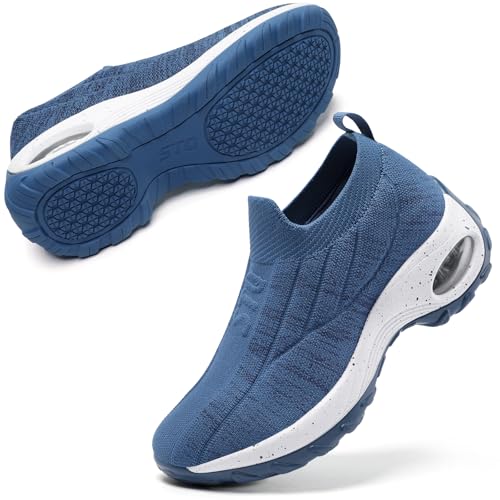STQ Walking Shoes Women Slip on Sneakers Non Slip Work Arch Support Tennis Plantar Fasciitis Orthopedic Breathable Mesh Comfortable Ladies Nursing