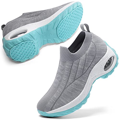 STQ Walking Shoes Women Slip on Sneakers Non Slip Work Arch Support Tennis Plantar Fasciitis Orthopedic Breathable Mesh Comfortable Ladies Nursing