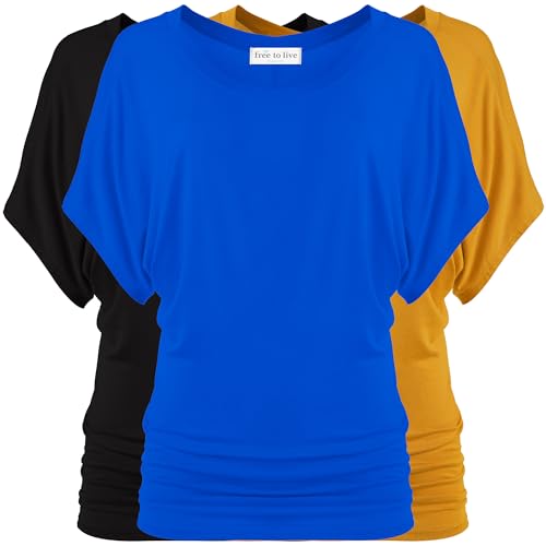 Free to Live 3 Pack Dolman Sleeve Tunic Dressy Business Casual Tops for Women Short Sleeve Shirts Work Outfits Travel Clothes