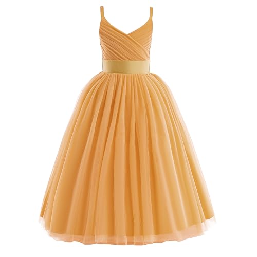 Glamulice Flower Girls Spaghetti Strap Tulle Dress Long A Line Wedding Pageant Dresses Princess Birthday Party Ball Gown