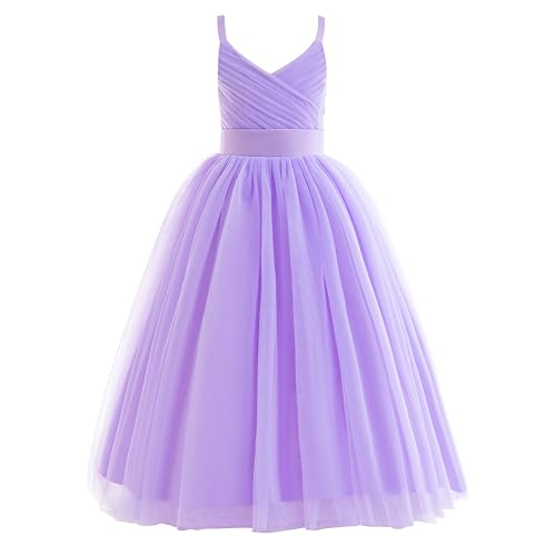 Glamulice Flower Girls Spaghetti Strap Tulle Dress Long A Line Wedding Pageant Dresses Princess Birthday Party Ball Gown