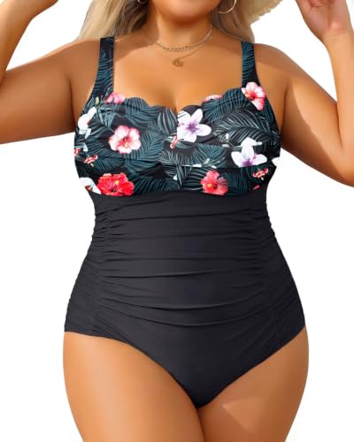 Aqua Eve Womens Plus Size One Piece Swimsuit- Tummy Control Bathing Suit Full Coverage Swimwear