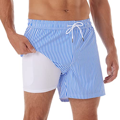 BRISIRA Mens Swim Trunks Swim Shorts Quick Dry 5 inch Inseam Beach Shorts with Compression Liner and Zipper Pocket