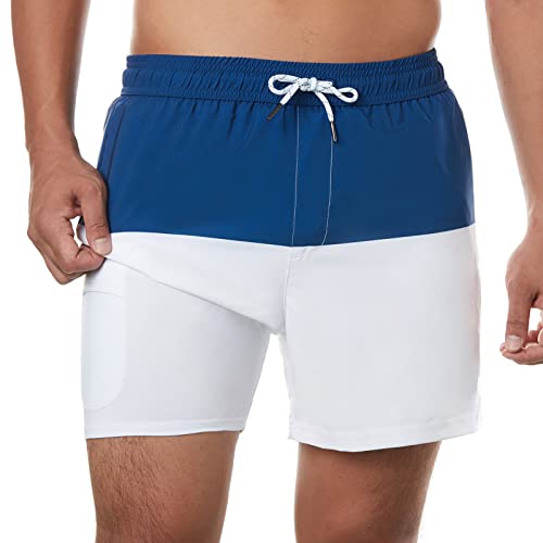 BRISIRA Mens Swim Trunks Swim Shorts Quick Dry 5 inch Inseam Beach Shorts with Compression Liner and Zipper Pocket
