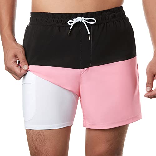BRISIRA Mens Swim Trunks Swim Shorts Quick Dry 5 inch Inseam Beach Shorts with Compression Liner and Zipper Pocket