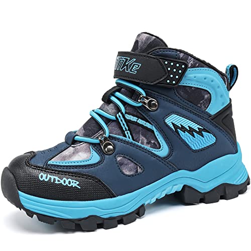 JMFCHI Kids Hiking Boots Boys Girls Outdoor Walking Climbing Sneaker Comfortable Non-slip Snow Shoes Hiker Boot Antiskid Steel Buckle Sole