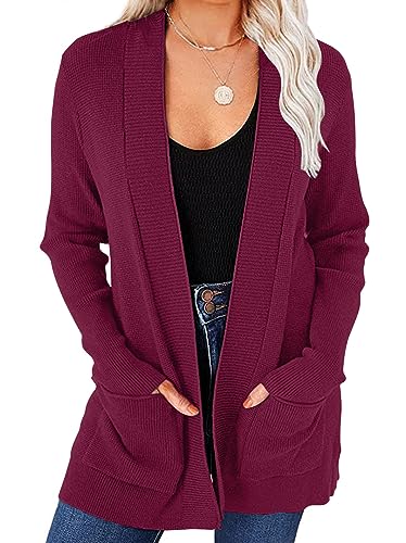 MEROKEETY Women's 2025 Fall Open Front Waffle Knit Cardigan Long Sleeve Cozy Knit Sweaters with Pockets