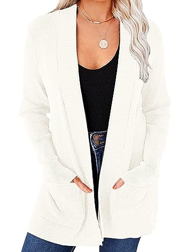 MEROKEETY Women's 2025 Fall Open Front Waffle Knit Cardigan Long Sleeve Cozy Knit Sweaters with Pockets