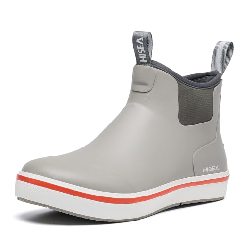 HISEA Men's Deck Rain Boots Saltwater Fishing Booties Waterproof Ankle Rain Boots with High Traction