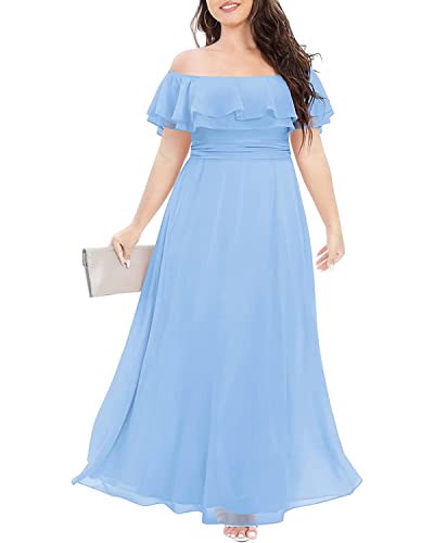 Pinup Fashion Women's Bridesmaid Dresses for Wedding Plus Size Formal Off The Shoulder Chiffon Maxi Dresses