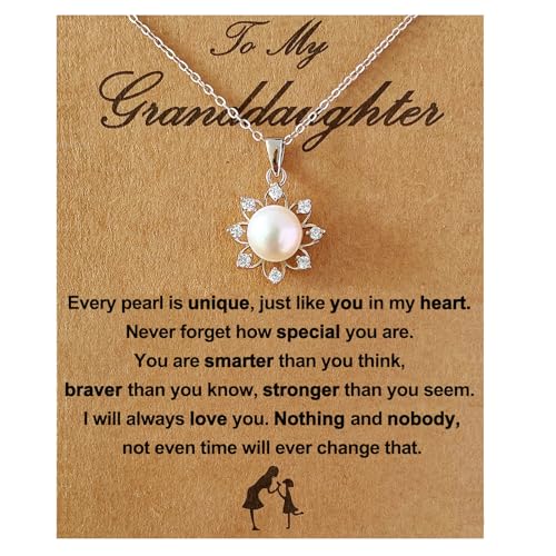 Granddaughter Necklace - Granddaughter Gifts from Grandma, Graduation Gifts for Her, Birthday Christmas Confirmation Wedding Keepsake Jewelry gifts for Granddaughter Teen Girls, Sterling Silver Freshwater Pearl Necklace