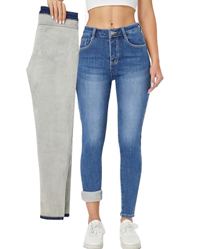 heipeiwa Women's Winter Jeans Fleece Lined Jeans Thermal Thick Skinny Denim Pants Slim Stretch Warm Jeggings