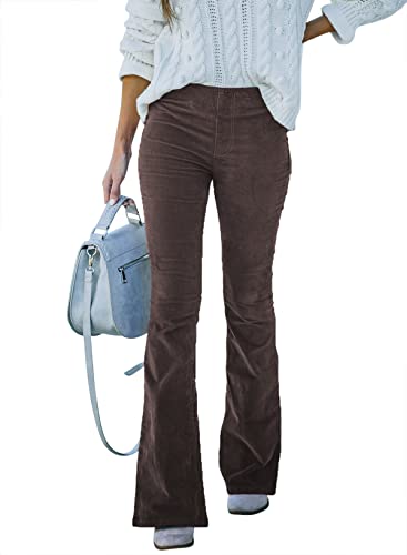 Sidefeel Women's Corduroy Flare Pants Elastic Waist Bell Bottom Trousers 2025 Fall Pants