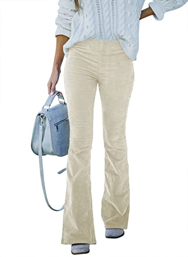 Sidefeel Women's Corduroy Flare Pants Elastic Waist Bell Bottom Trousers 2025 Fall Pants