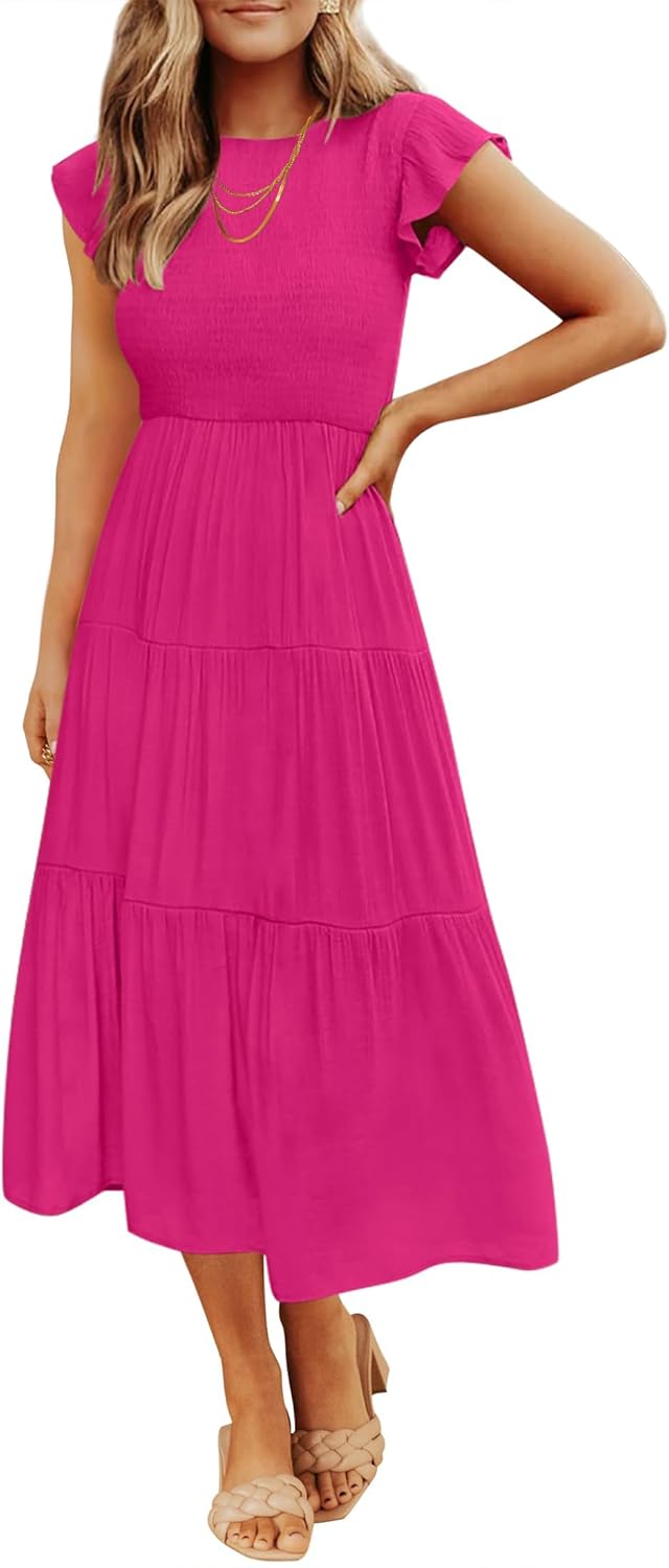ZESICA Smocked Tiered Midi