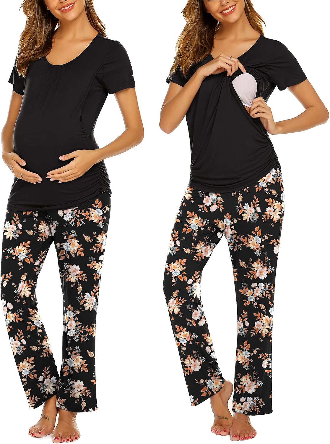 Ekouaer Womens Nursing Pajamas Maternity Breastfeeding Pjs Sleepwear Layer Soft Postpartum Lounge Set Pregnancy Clothes