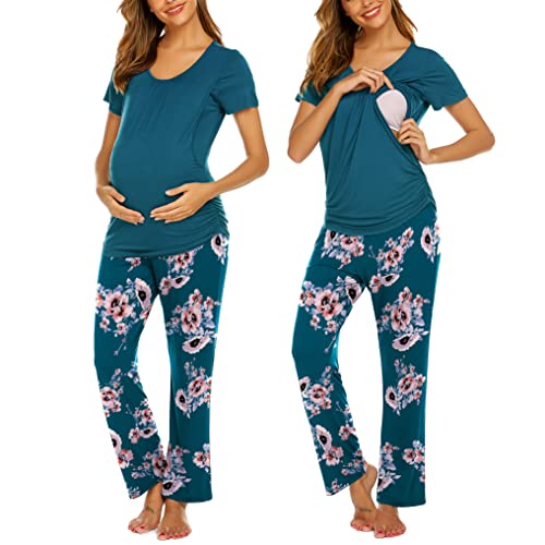 Ekouaer Womens Nursing Pajamas Maternity Breastfeeding Pjs Sleepwear Layer Soft Postpartum Lounge Set Pregnancy Clothes