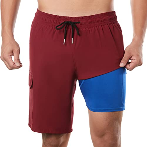 BRISIRA Mens Swim Trunks Bathing Suit 9 Inch Inseam Compression Liner Beach Long Board Shorts Swimsuit Anti-Chafe Quick Dry