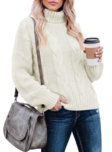 Dokotoo Womens 2025 Winter Fall Solid Turtleneck High Neck Balloon Long Sleeve Sweaters Pullover Outerwear
