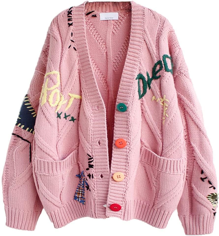 ebossy Cable Knit V‑Neck Cardigan