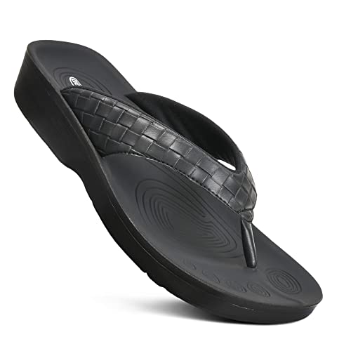 AEROTHOTIC Arch Support Flip Flops for women Stylish Cushioned Padded Straps with Soft Toe Post Slip on Footwear Dressy Travel Recovery Outdoor Comfortable Walking Women Sandals