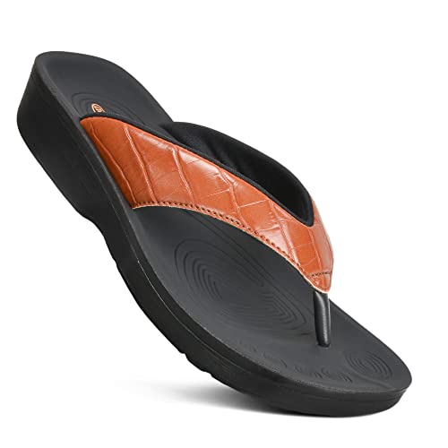 AEROTHOTIC Arch Support Flip Flops for women Stylish Cushioned Padded Straps with Soft Toe Post Slip on Footwear Dressy Travel Recovery Outdoor Comfortable Walking Women Sandals