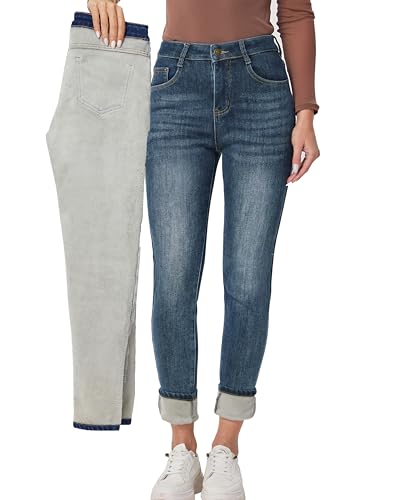 heipeiwa Women's Winter Jeans Fleece Lined Jeans Thermal Thick Skinny Denim Pants Slim Stretch Warm Jeggings