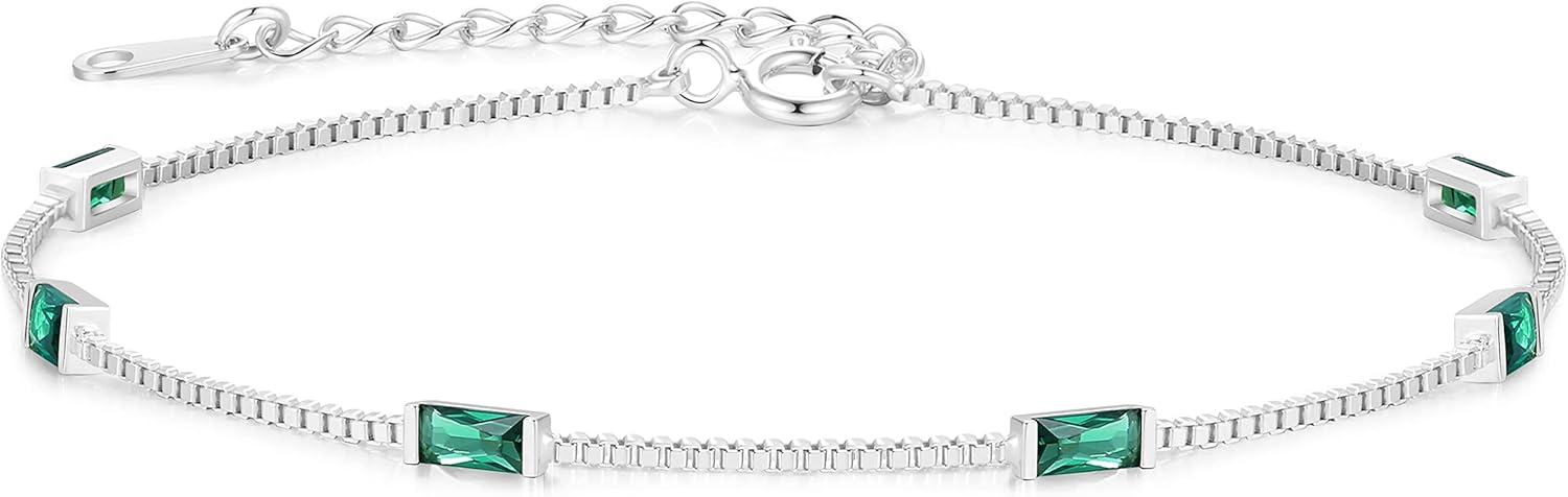 LOUISA SECRET Birthstone Bracelets for Women, 925 Sterling Silver Dainty Simple Women Charm Link Bracelet, Birthday Anniversary Jewelry Gifts for Women Wife Mom Her