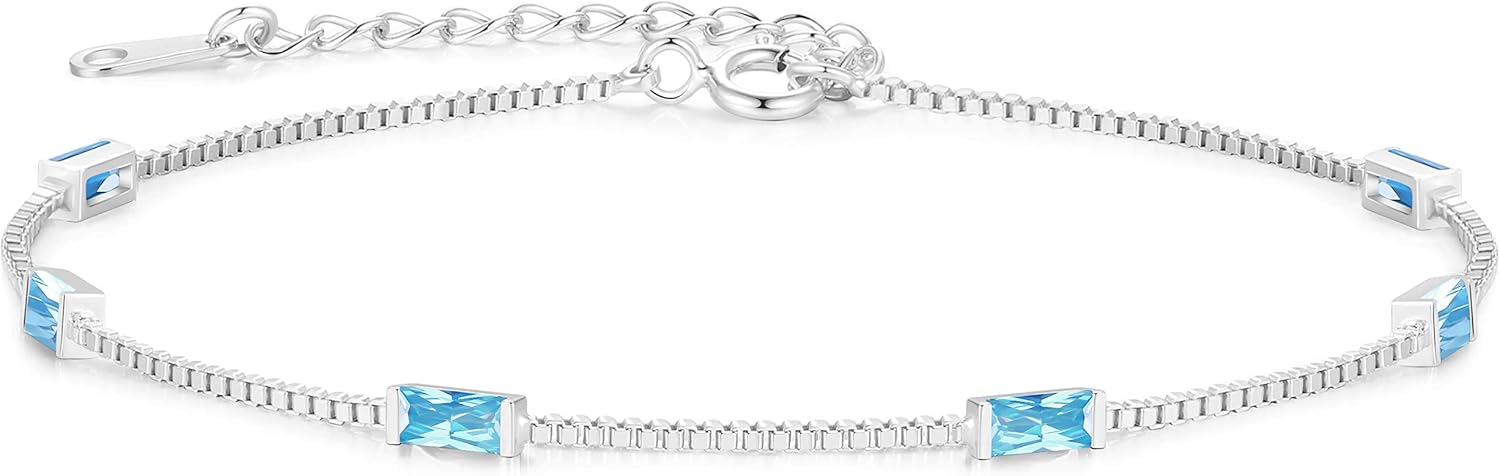 LOUISA SECRET Birthstone Bracelets for Women, 925 Sterling Silver Dainty Simple Women Charm Link Bracelet, Birthday Anniversary Jewelry Gifts for Women Wife Mom Her