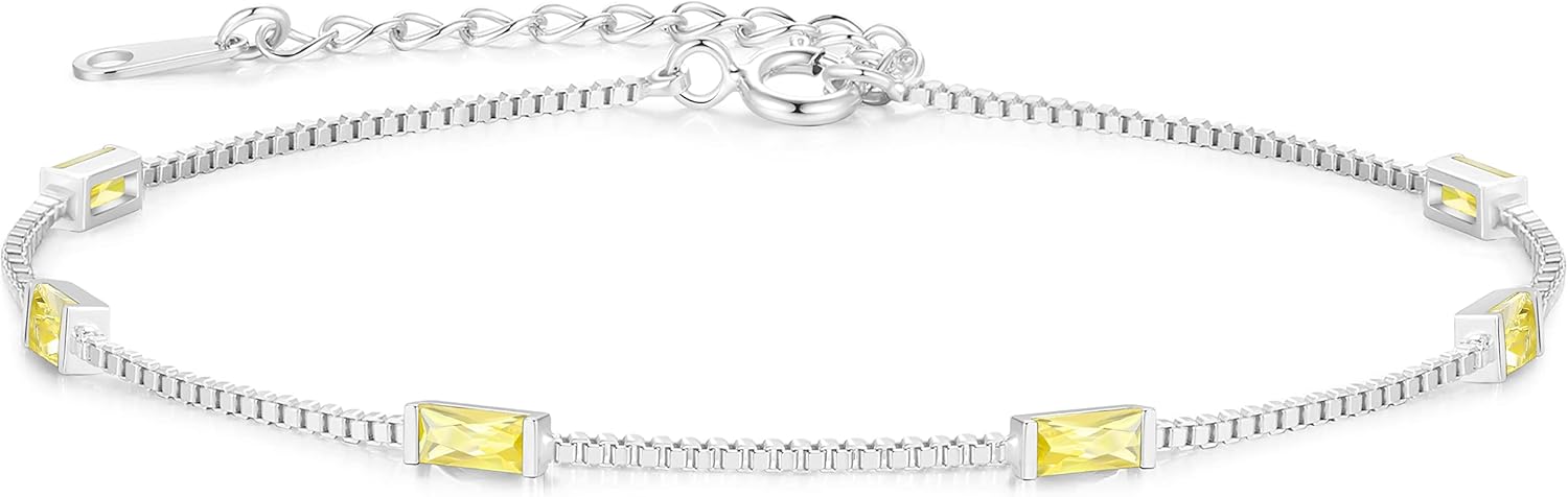 LOUISA SECRET Birthstone Bracelets for Women, 925 Sterling Silver Dainty Simple Women Charm Link Bracelet, Birthday Anniversary Jewelry Gifts for Women Wife Mom Her