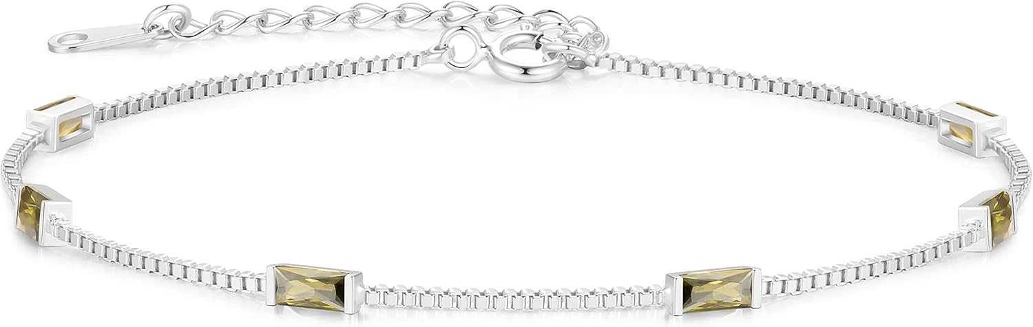 LOUISA SECRET Birthstone Bracelets for Women, 925 Sterling Silver Dainty Simple Women Charm Link Bracelet, Birthday Anniversary Jewelry Gifts for Women Wife Mom Her