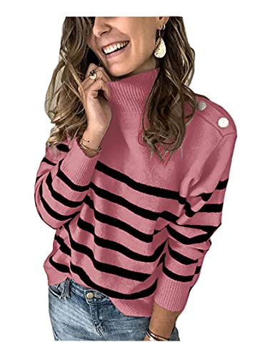 KIRUNDO Fall Sweaters for Women 2025 Striped Turtleneck Ribbed Knit Sweater Trendy Pullover Jumper Winter Fashion Clothing