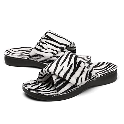 SOLLBEAM Women's Plantar Fasciitis Fuzzy House Orthopedic Adjustable Slippers With Arch Support Orthotic Heel Cup Sandals For Ladies