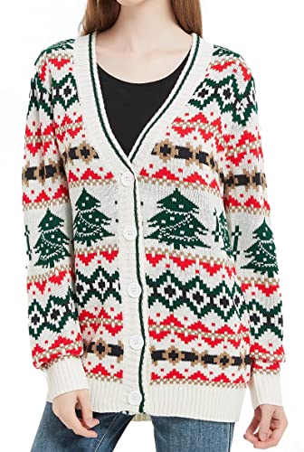 Women's Christmas Reindeer Traditional Knitted Holiday Ugly Sweater Girl Pullover Cardigan