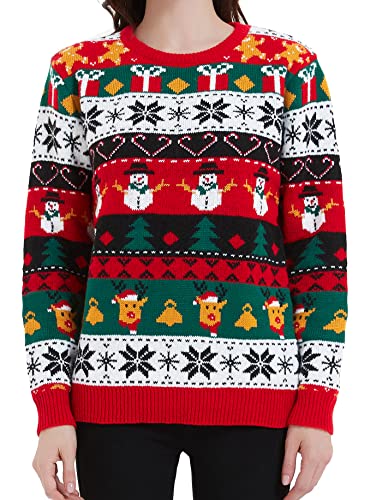 Women's Christmas Reindeer Traditional Knitted Holiday Ugly Sweater Girl Pullover Cardigan