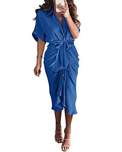 BTFBM Satin Ruched Shirt Dress