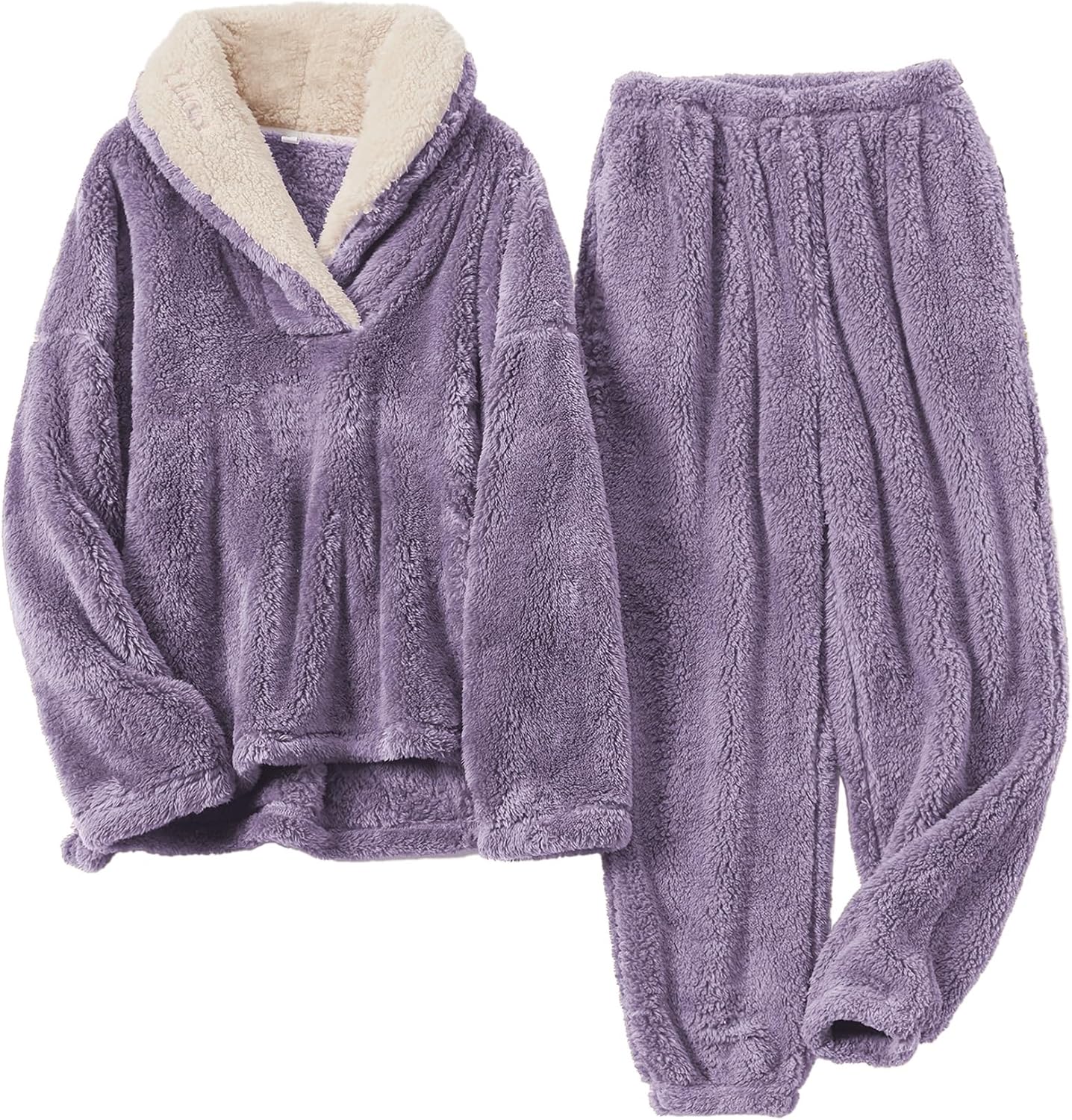 Womens Fluffy Pajamas Set Fleece Pullover Pants Oversized Plush Sleepwear Cozy Fuzzy Loungewear Loose Warm Pjs Sets