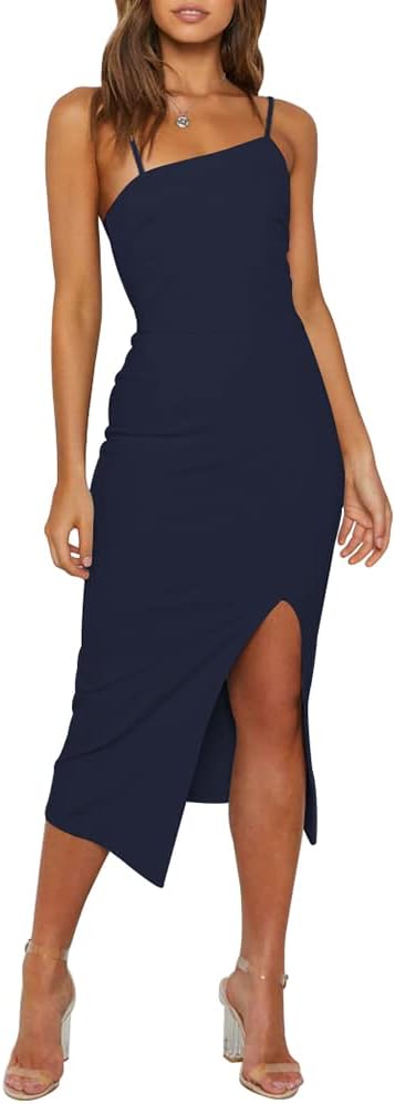 OWIN Adjustable Spaghetti Strap Split Midi (B0BL6BM7LP)