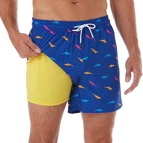 BRISIRA Mens Swim Trunks Swim Shorts Quick Dry 5 inch Inseam Beach Shorts with Compression Liner and Zipper Pocket