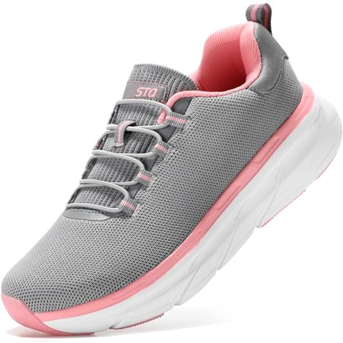 STQ Slip on Sneakers Women Orthopedic Walking Shoes for Plantar Fasciitis Relief Cushioned Sole Arch Support Breathable Non Slip Tennis Athletic Gym Workout Comfort Memory Foam Fashion Sneaker