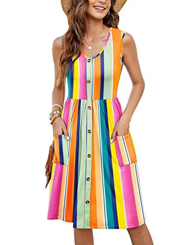 MOLERANI Women Summer Dresses Sleeveless Casual Loose Swing Button Down Midi Dress with Pockets