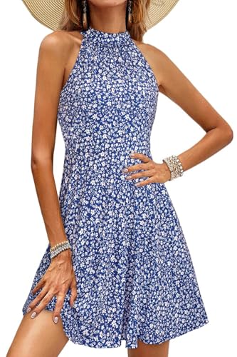 OUGES Women's Halter Neck Floral Summer Casual Sundress