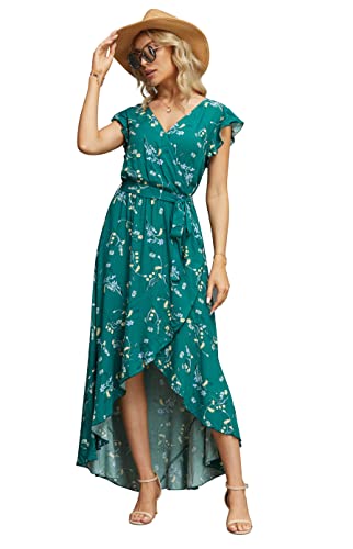 GRECERELLE 2025 Women's Spring Summer Boho Floral Print V-Neck Faux Wrap Maxi Dress for Wedding Guest, Graduation, Party