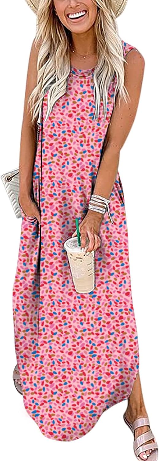 ANRABESS Women Summer Maxi Dress Beach Vacation Sundress Sleeveless Casual Loose Shirt Dresses 2025 Travel Outfits