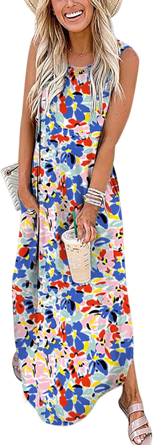 ANRABESS Women Summer Maxi Dress Beach Vacation Sundress Sleeveless Casual Loose Shirt Dresses 2025 Travel Outfits