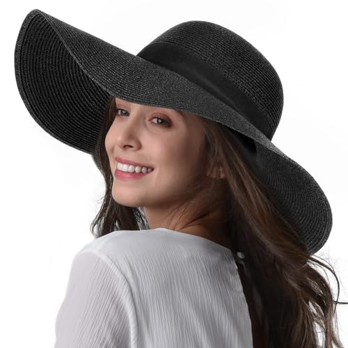 FURTALK Womens Sun Straw Hat Wide Brim UPF 80 Summer Hat Foldable Packable Floppy Beach Hats for Women