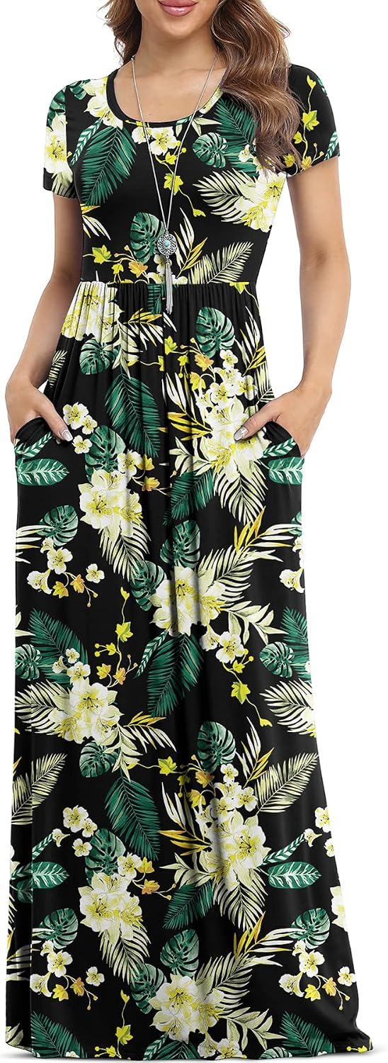 VIISHOW Women's Short Sleeve Loose Plain Maxi Dresses Casual Long Dresses with Pockets