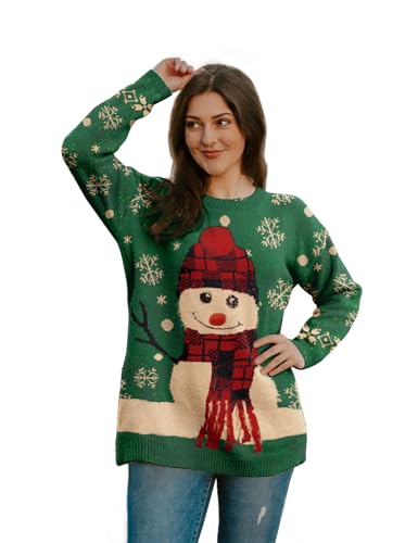 YESNO Women Christmas Sweater Graphic Printed Oversized Pullover Sweaters Casual Loose Knit Tops S01